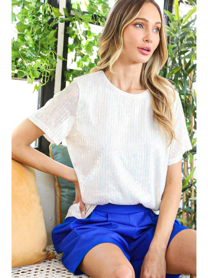 Vine & Love - Wholesale Blouse - Women's - Sequin Short-Sleeve Party Clubwear Blouse VT601012