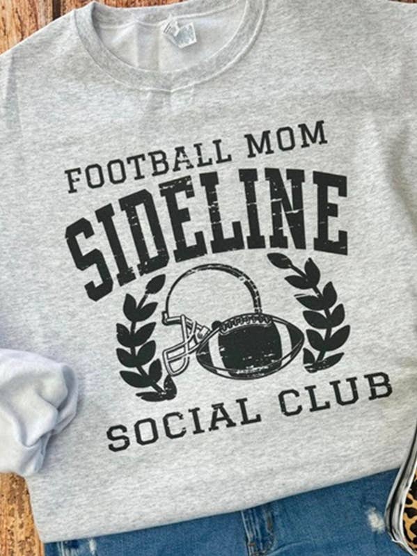 FOOTBALL MOM; SIDELINE SOCIAL CLUB for wholesale by Bling n' Sports Apparel, LLC