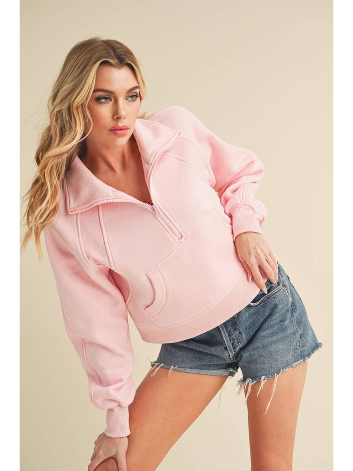 AEMI + CO - Wholesale Sweatshirt – Women's - 950CK Dove Funnel Neck Half Zip 619