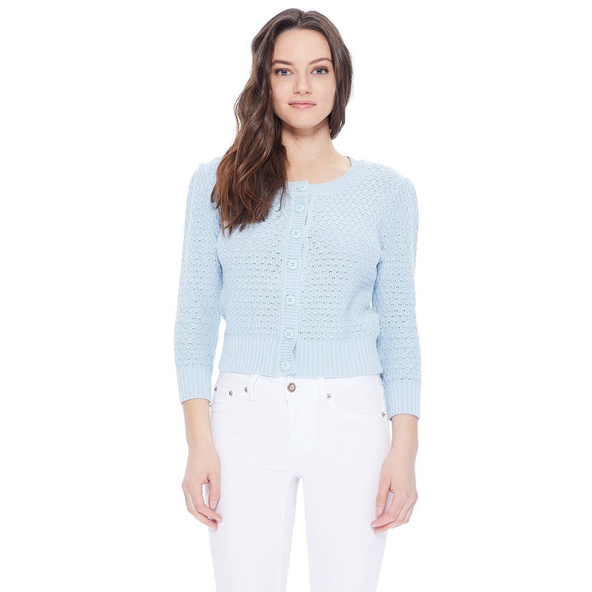Mak – Engroshandel Cardigan - Dame – Mak 3/4-ærmet kort strikket cardigan med rund hals MK351478