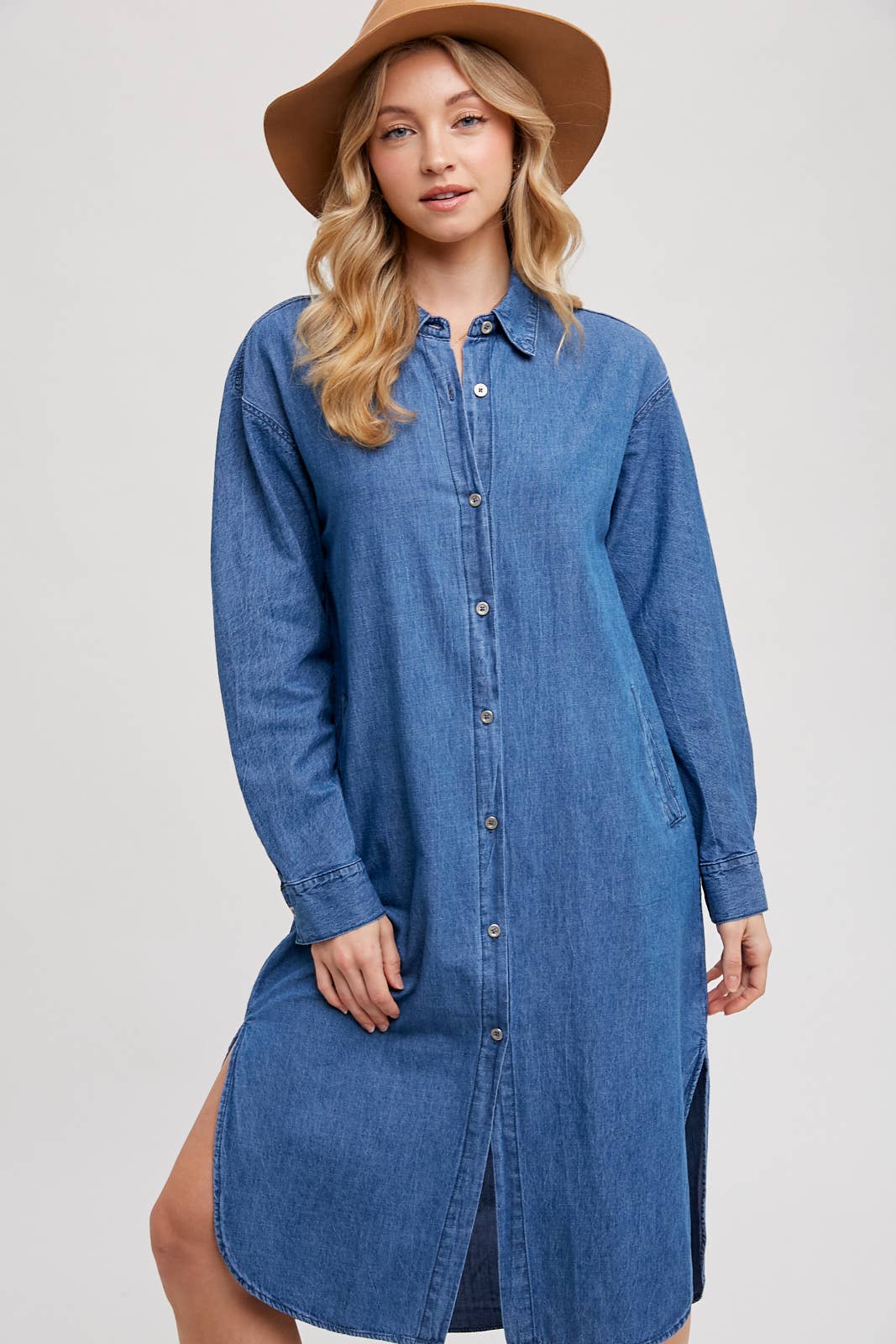 Bluivy – wholesale Dress – Women's – DENIM LONGLINE SHIRT MIDI DRESS12