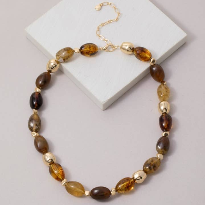 Marble Acrylic And Metallic Beaded Necklace for wholesale by The Looks by Fame Accessories