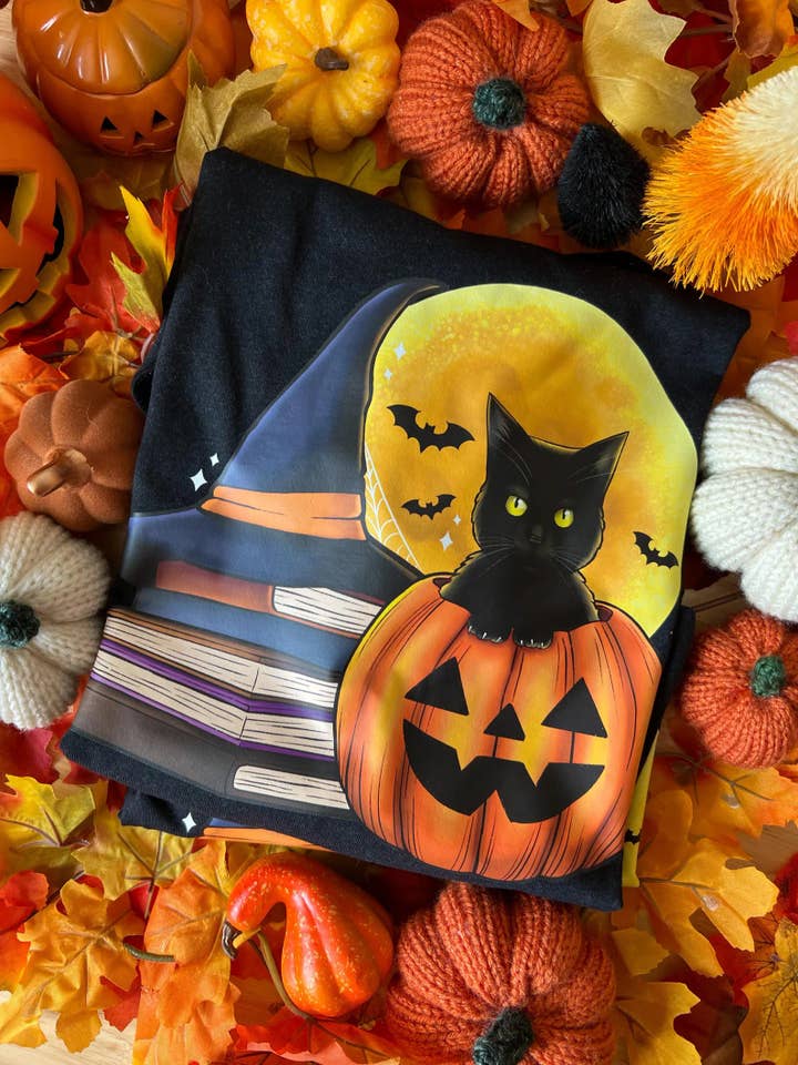 Witchy Halloween Black Cat Shirt for wholesale by Chapter & Claw Studio
