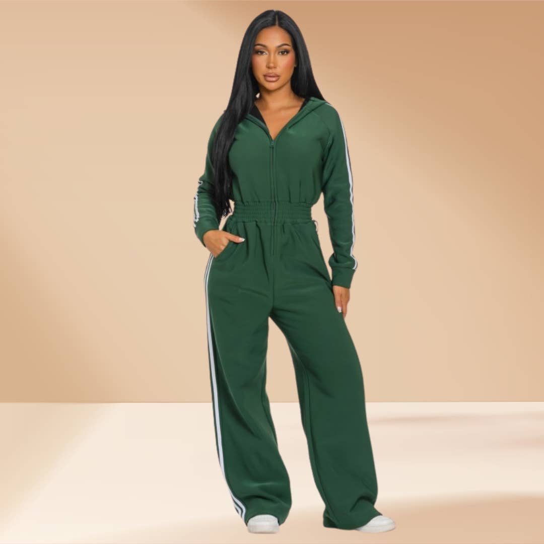 Celystrends - Wholesale Jumpsuit - Women's - Jumpsuit Hooded Lined Fleece Side Stripes 4