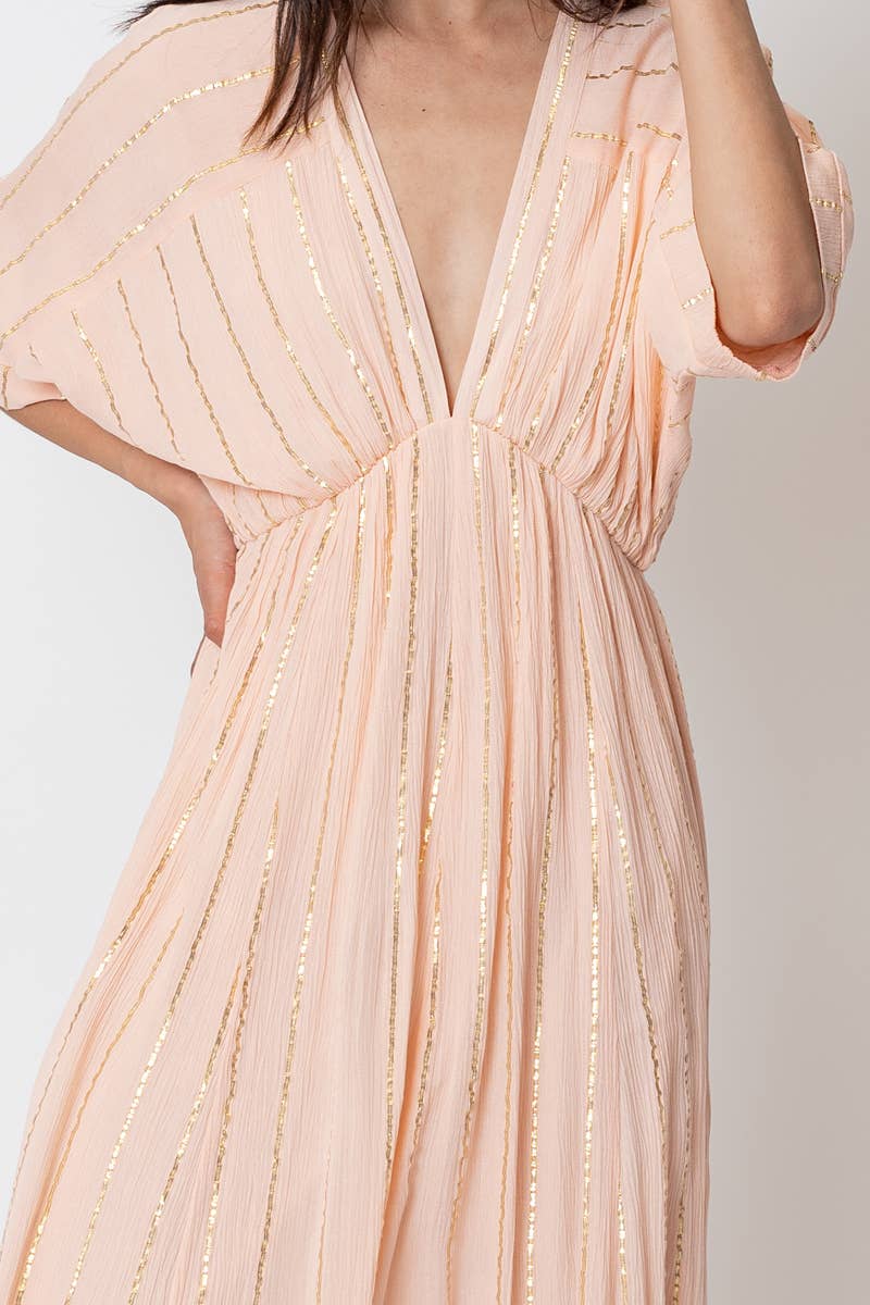 En Crème - Wholesale Dress - Women's - Striped Sequin Midi Dress12