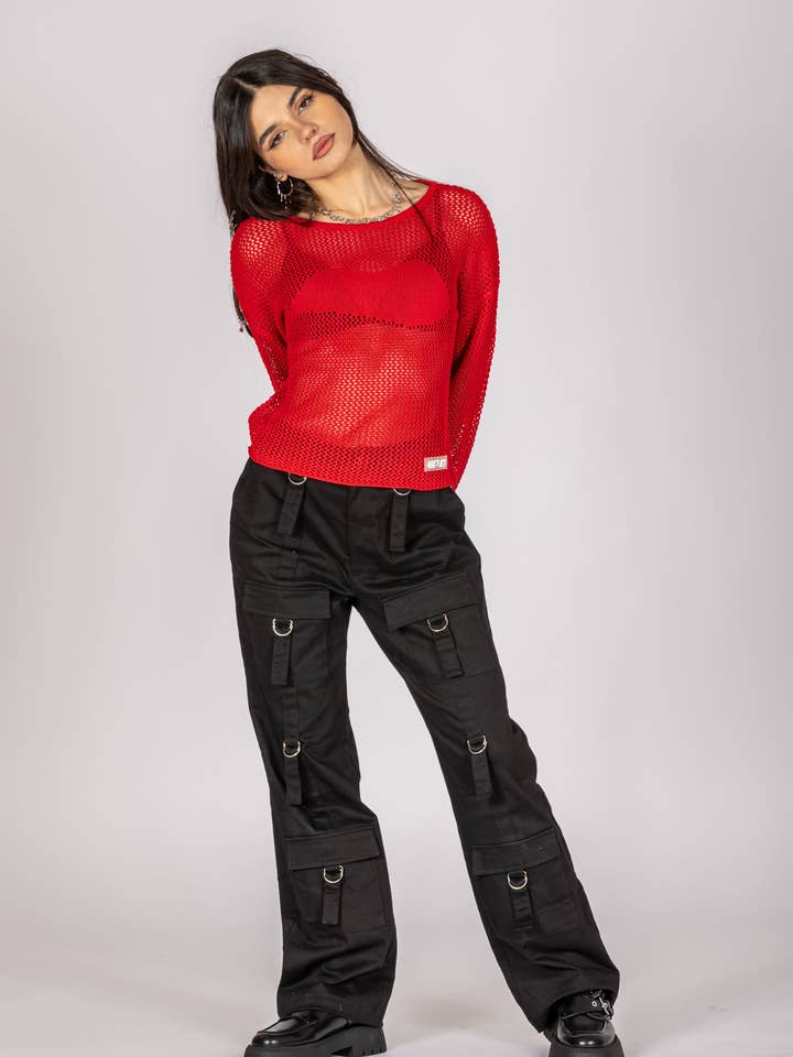 Live Wire röd tröja med öppet stickat mönster för wholesale av Alice’s Lips