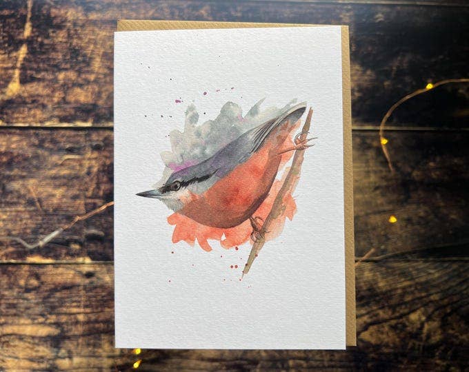 Georgina Doodles - Wholesale Everyday Greeting Card - Nuthatch Greetings Card | Blank card, Bird Art, Watercolour print