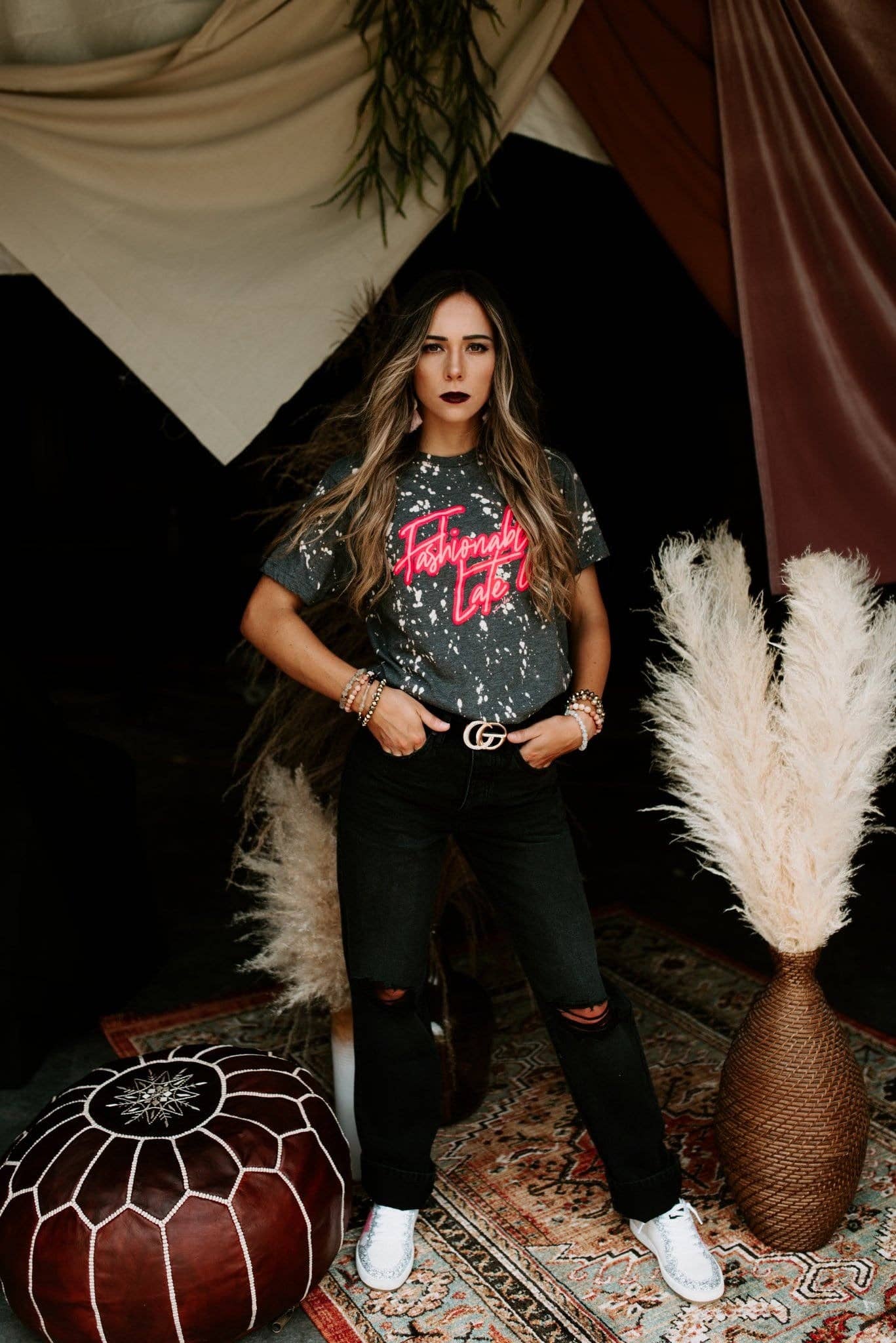 Southern Bliss Co. - Wholesale Screen Printed T-Shirt - Women's - Fashionably Late Bleached Tee2