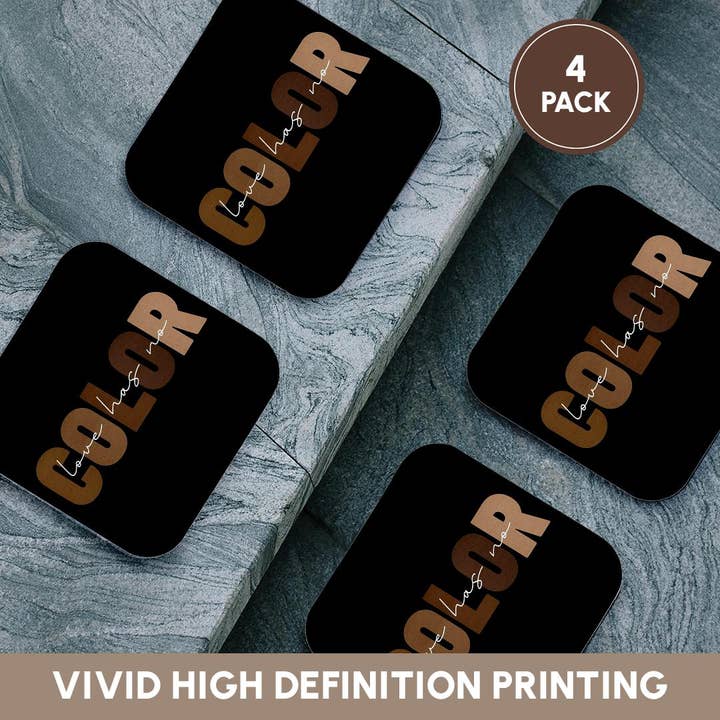 3dRose - Wholesale Coasters - 3dRose, On Black Love Has No Color Motivational Quote Gift For Friends And Colleagues , Coaster12