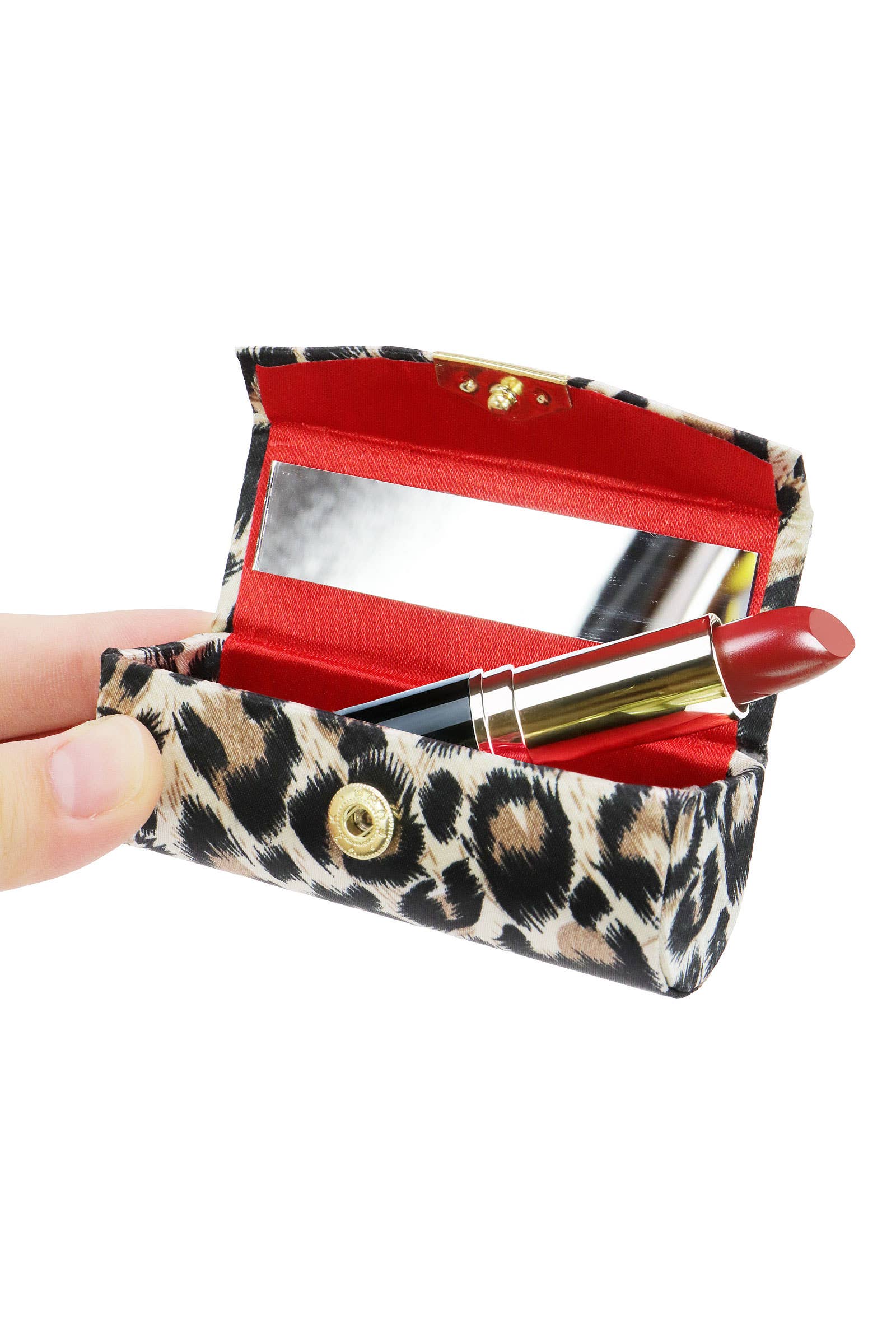 ASSORTED Exotic Leopard Print Satin Lipstick Case W/ Mirror for wholesale on Faire5
