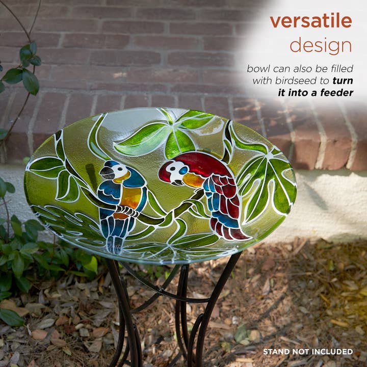 Alpine Corporation - Wholesale Bird Bath - Alpine Corporation 18" Glass Birdbath with Colorful Parrot