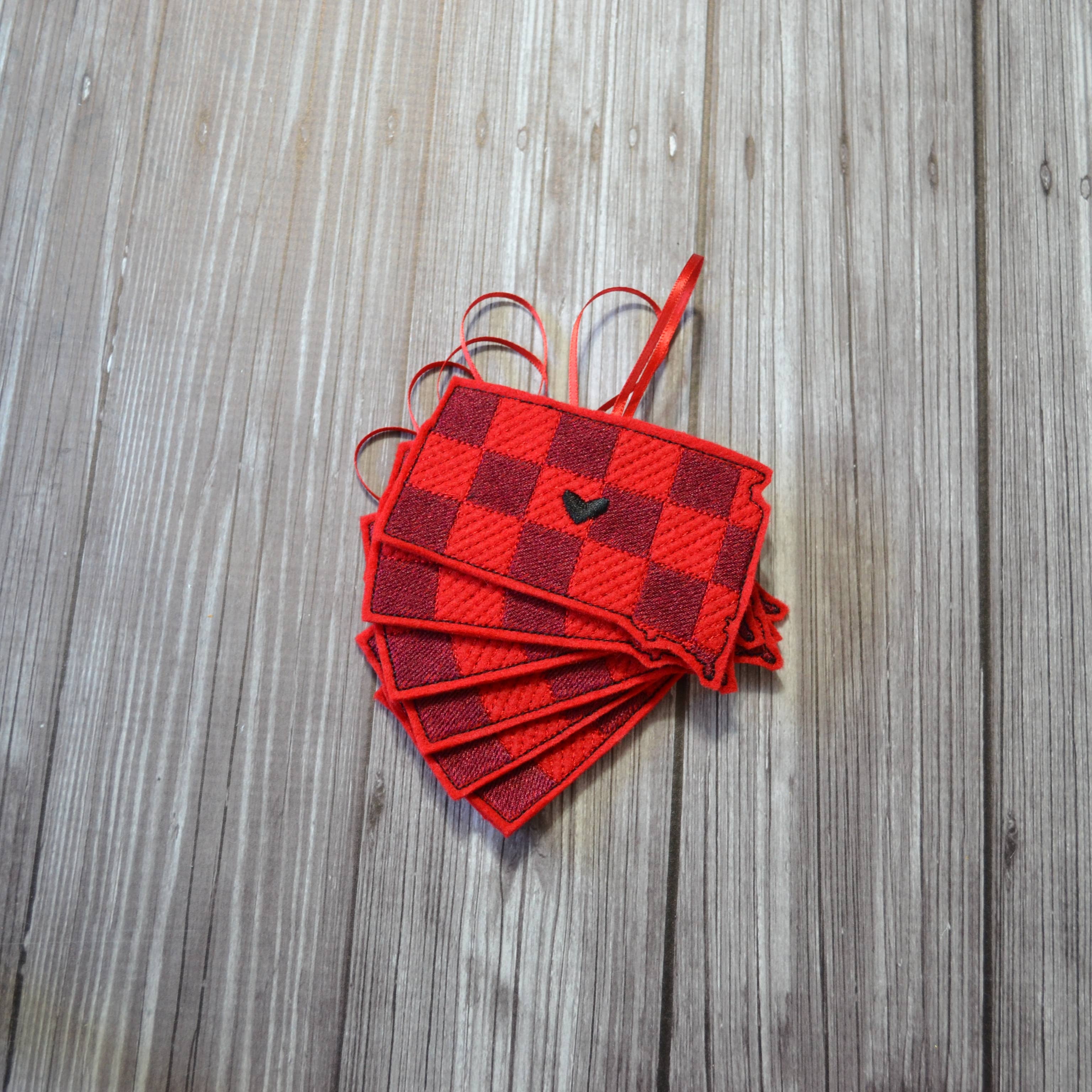 SewMuchMoreStore - Wholesale Ornament - State Red Buffalo Plaid Embroidered Felt Ornament - Holiday10