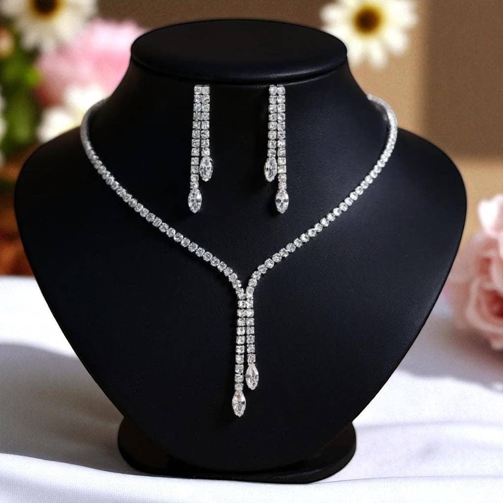 Athena Bridal Jewellery – wholesale Jewellery set – CZ COLLECTION - CRYSTAL SHIMMER DROP NECKLACE - NK268 SILVER1