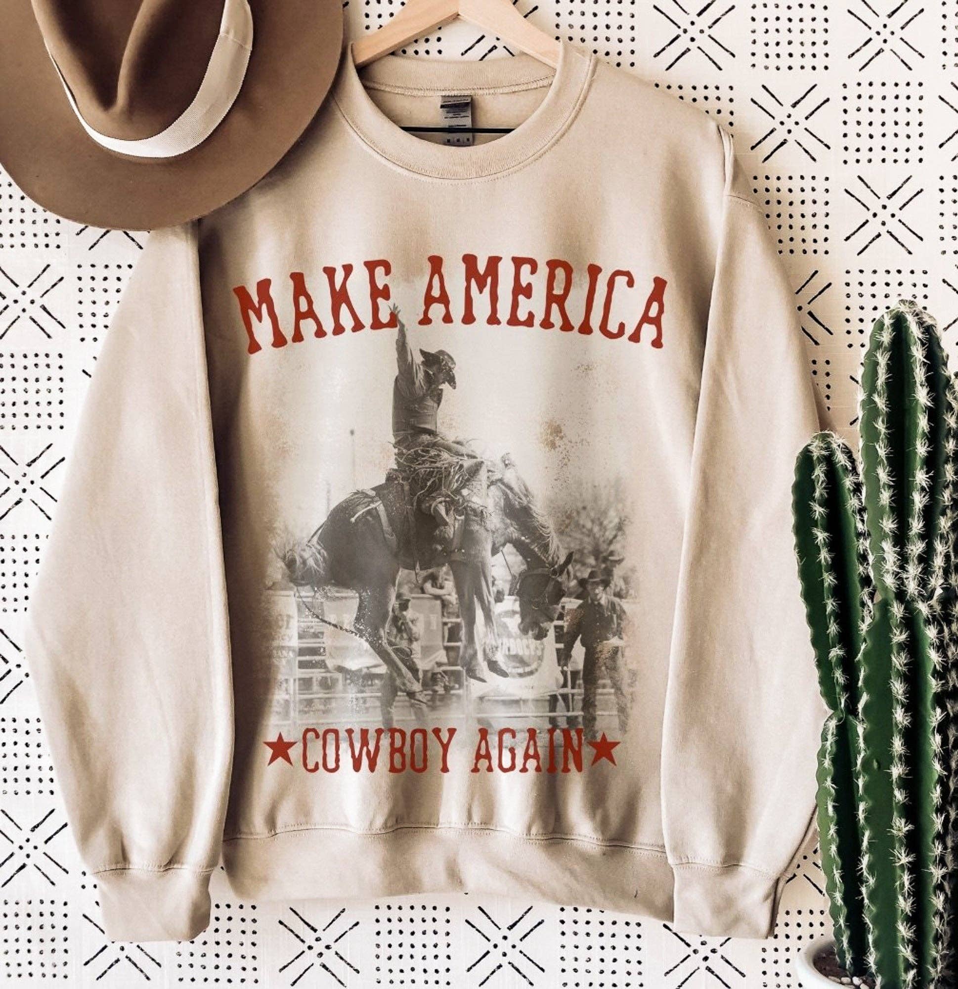Peach Closet - Wholesale Graphic Sweatshirt - Women's - Make America Cowboy Again Western Crew Sweatshirt