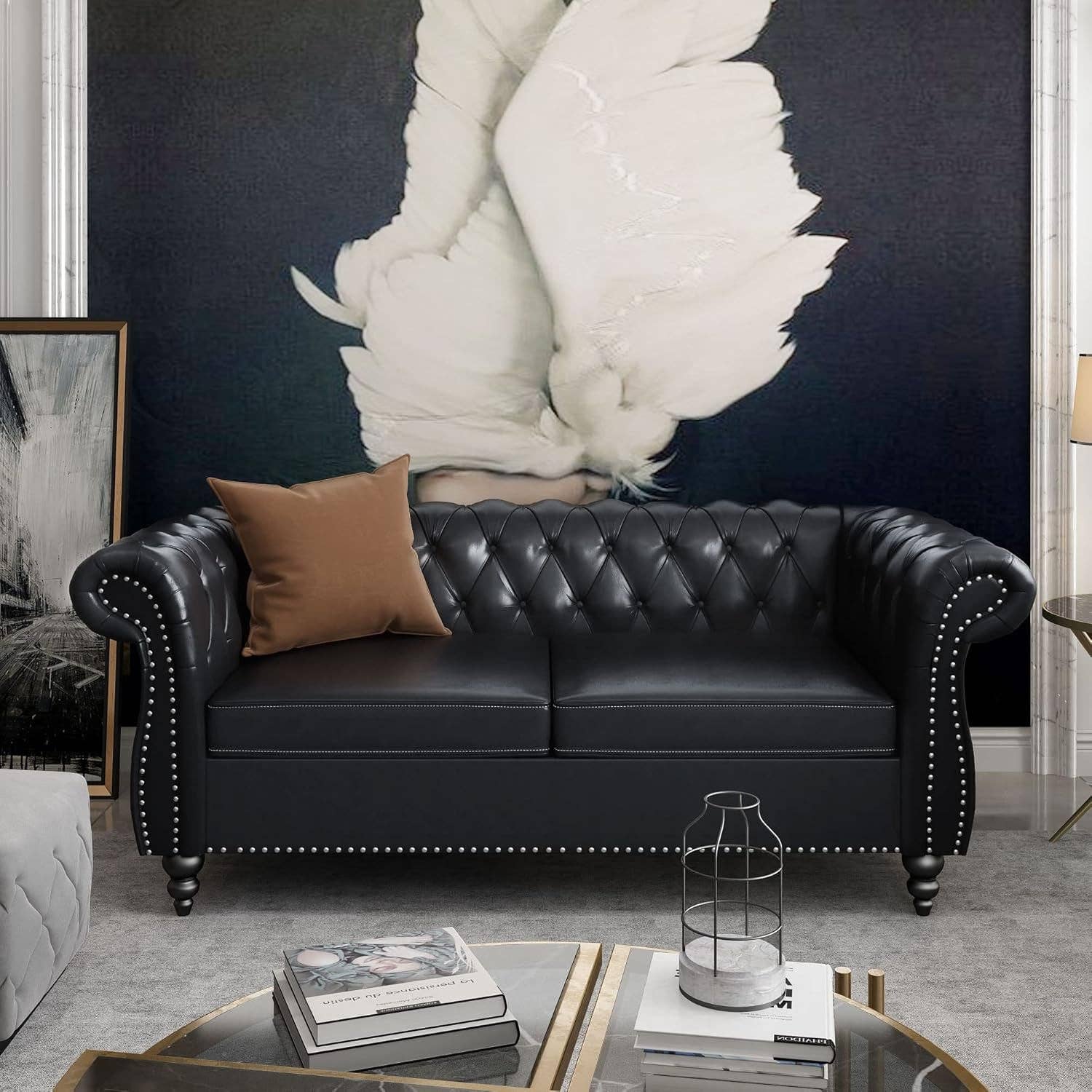 Two Piece Chesterfield Leather Living Room Set With Black Leather Loveseat And Chair for wholesale on Faire1