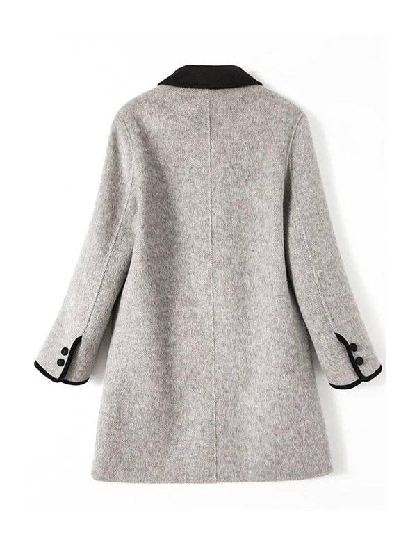 GRAY Long Sleeves Loose Buttoned Pockets Split-Joint Lapel Woolen Coat for wholesale on Faire6