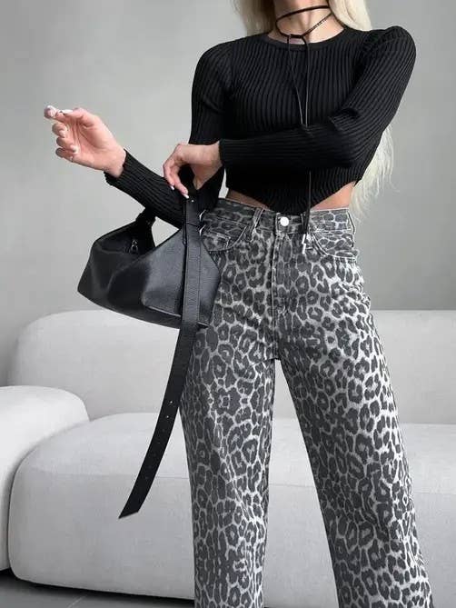 Grey Leopard print high waist pants for wholesale on Faire1