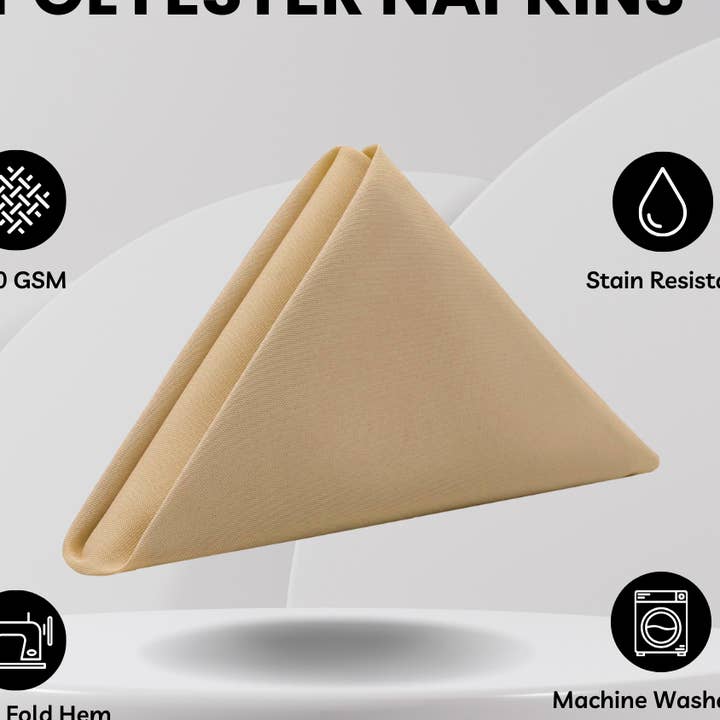 20 inch Polyester Cloth Napkins Champagne (Pack of 10) for wholesale by YOUR CHAIR COVERS