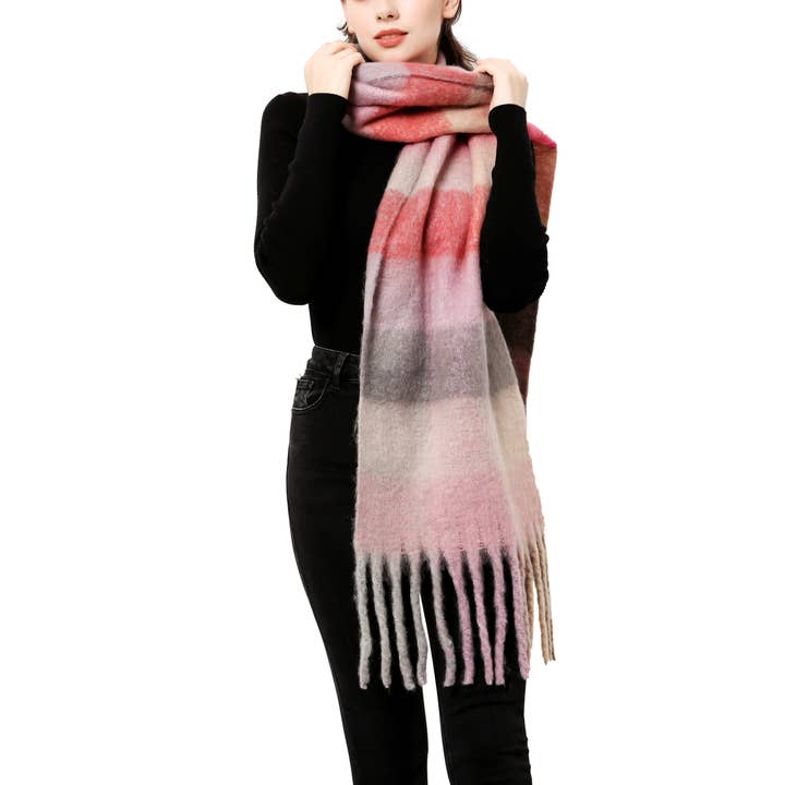 JC Sunny Fashion - Wholesale Scarf - Women's - Oversized Colorful Cozy Long Fringe Fuzzy Scarf