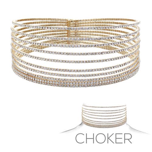 16147 - 10 Row Rhinestone Wire Choker for wholesale by Western Fashion