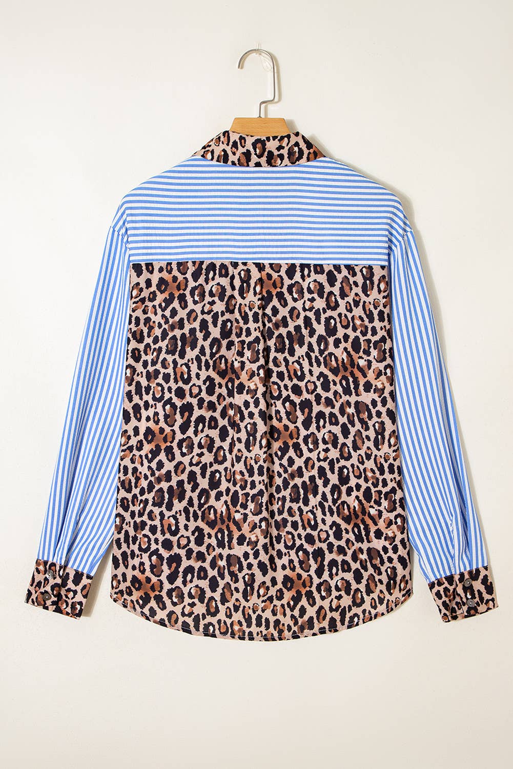 66DISCO - Wholesale Button Down Shirt - Women's - Spring 2026 Chic Contrast Leopard & Stripes Button Shirt6