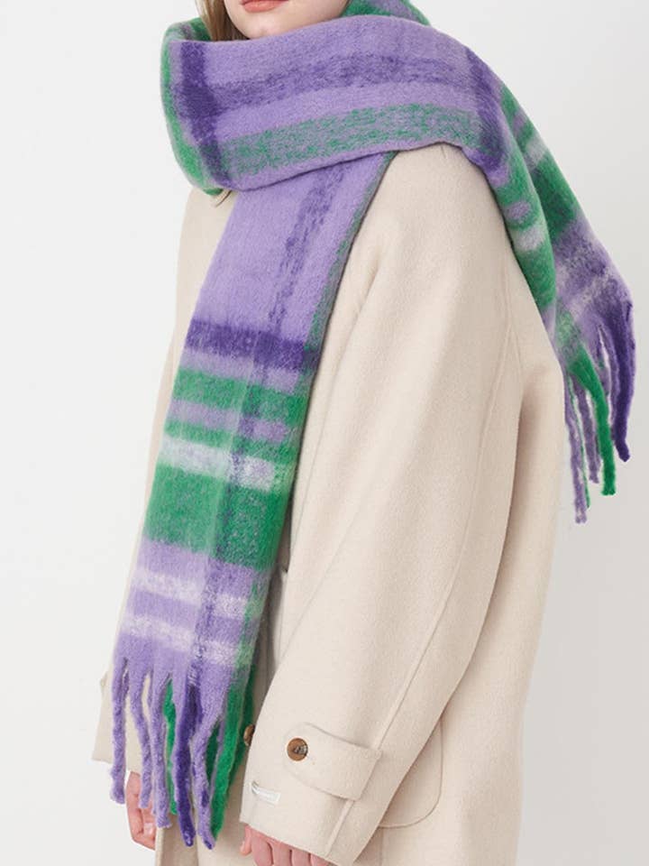 Soft Warm Faux Cashmere Plaid Tassel Scarf DP25F631 for wholesale by Dipped Shop