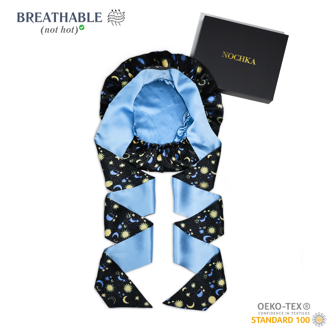 Nochka - Wholesale Sleep Cap / Bonnet - Women's - Sun & Moon Print Reversible Bonnet with Ties7