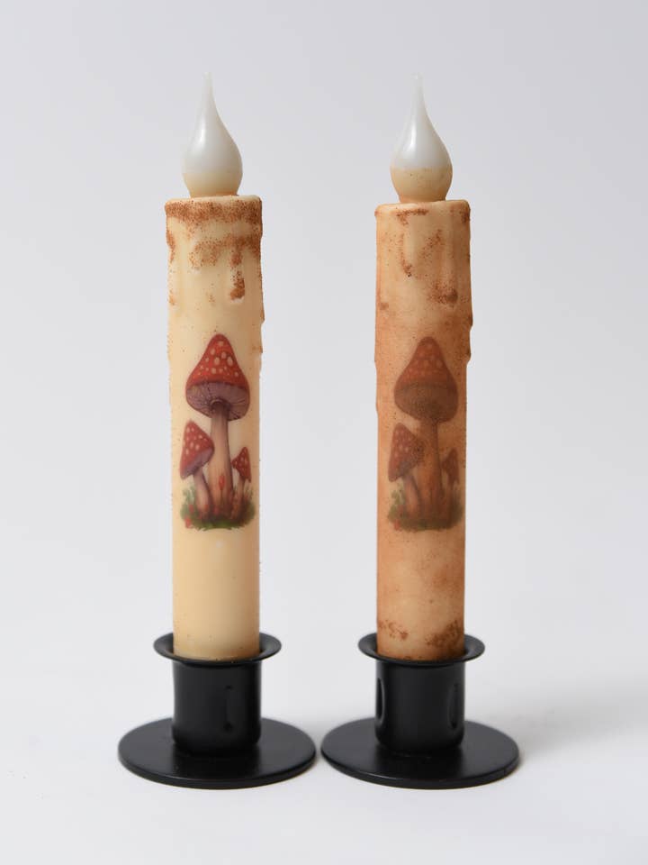 Red Mushrooms LED Timer Taper Candle for wholesale by LMS Wholesale