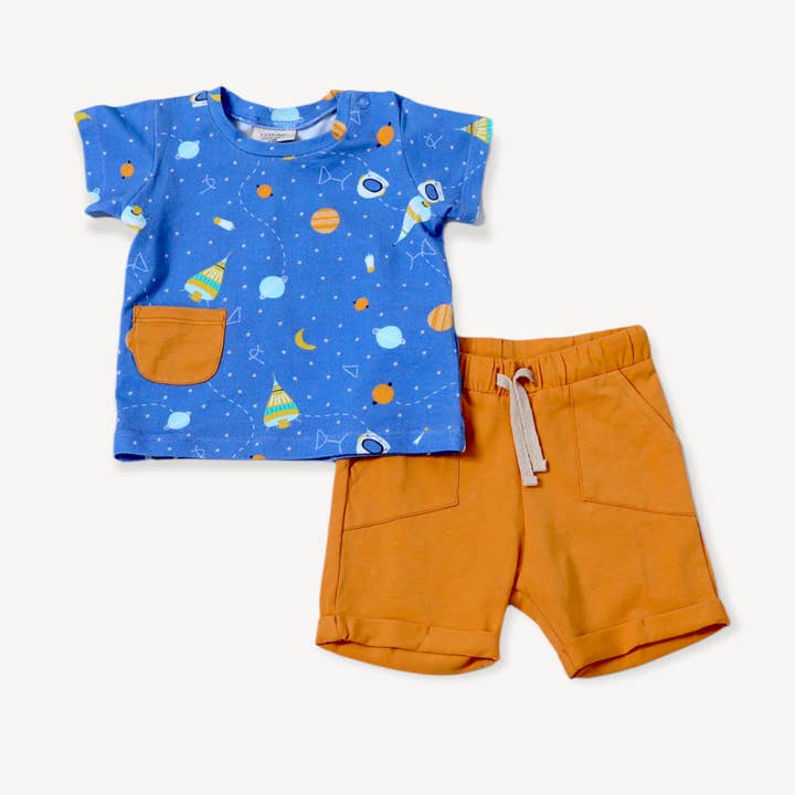 Ruimte Baby T-shirt + Korte Broek Set (Biologisch Katoen) voor wholesale door Viverano Organics