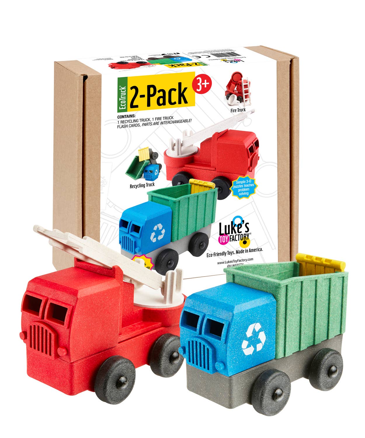 Luke's Toy Factory - Vente Voiture/camion miniature – enfant - Lot de 2 camions de pompiers et de recyclage