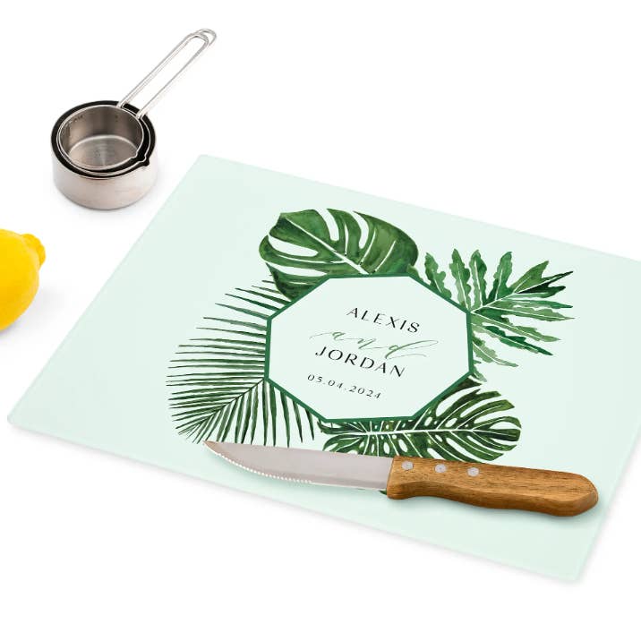 Weddingstar Inc. - Wholesale Cutting Board - Clear Square Glass Cutting Board - Greenery