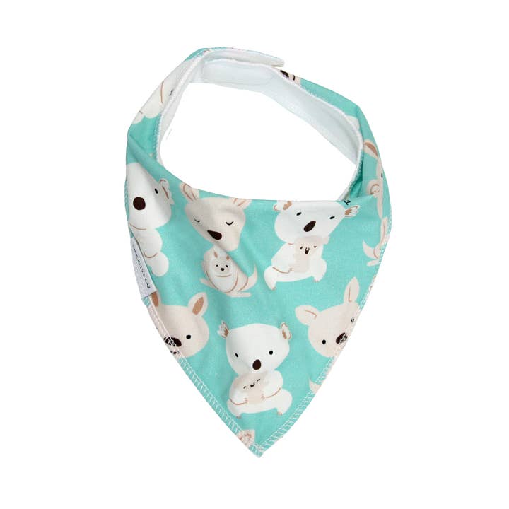 Chuckles & Caz - Wholesale Bib - Baby - Aqua Koala & Kangaroo Dribble Bib