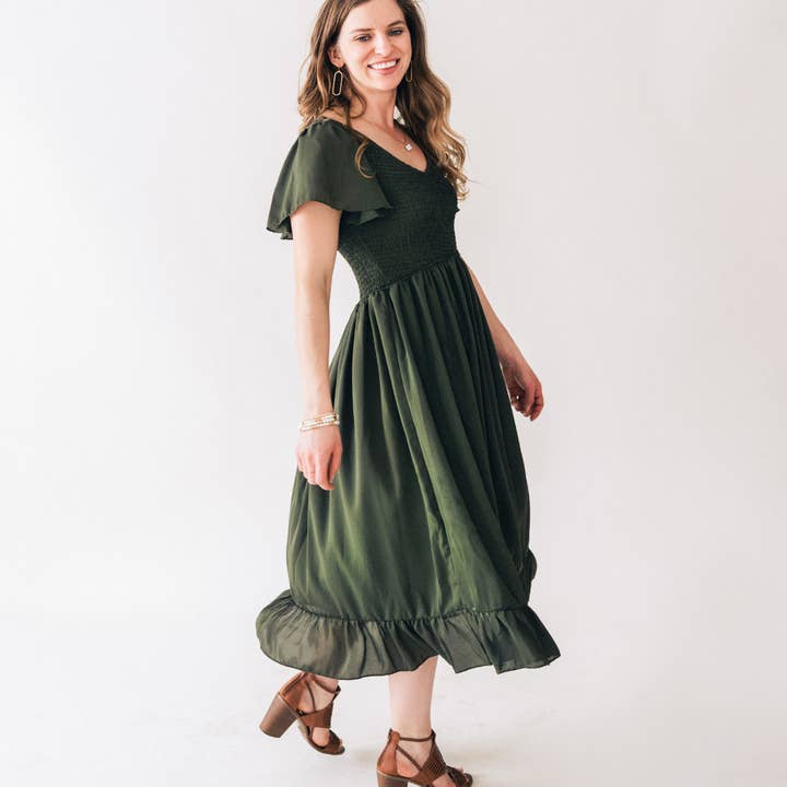 Dark Green Chiffon Dress - Women for wholesale by HAHA MAMA Clothing