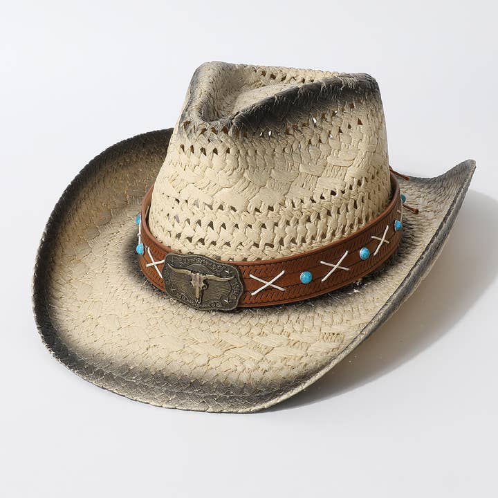 ACCITY - Wholesale Cowboy Hat - Women's - Vintage Hollow Out Straw Cowboy Beach Hat_CWAH3656