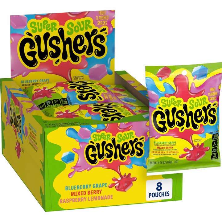 Fruit Gushers Sachet de Bonbons Super Acide Baies 120 g 8 unités pour la vente par Snacky Candy