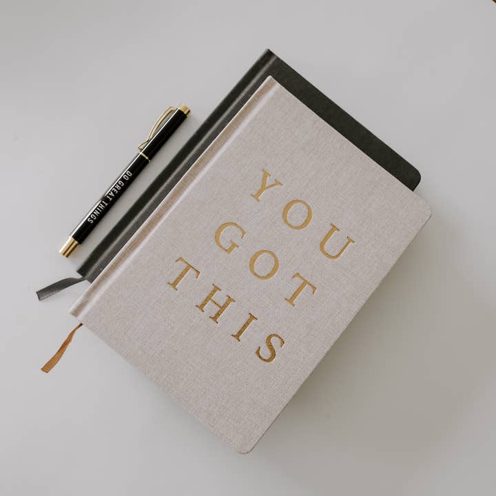 Sweet Water Decor - Wholesale Journal/Diary - You Got This - Tan and Gold Foil Fabric Journal