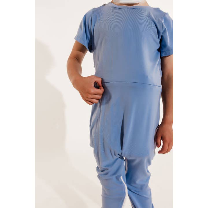 Zipease - Wholesale Jumpsuit - Kids - Ocean Bamboo Lyocell Romper with G-Tube Access1