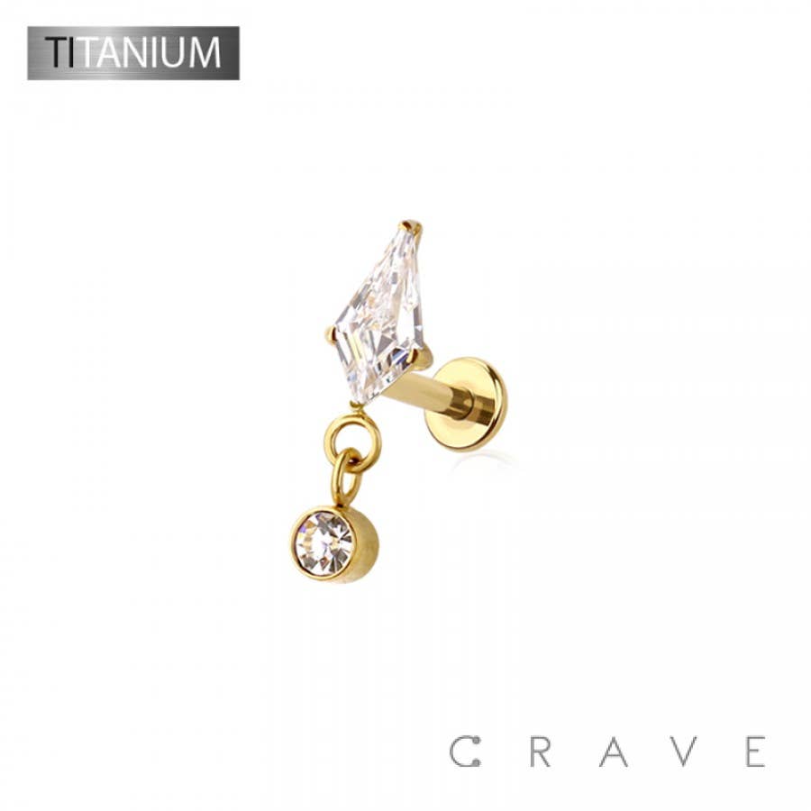 CRAVE - Wholesale Stud/Post Earrings - IMPLANT GRADE SOLID TITANIUM CZ DANGLE MARQUISE PUSH IN TOP1