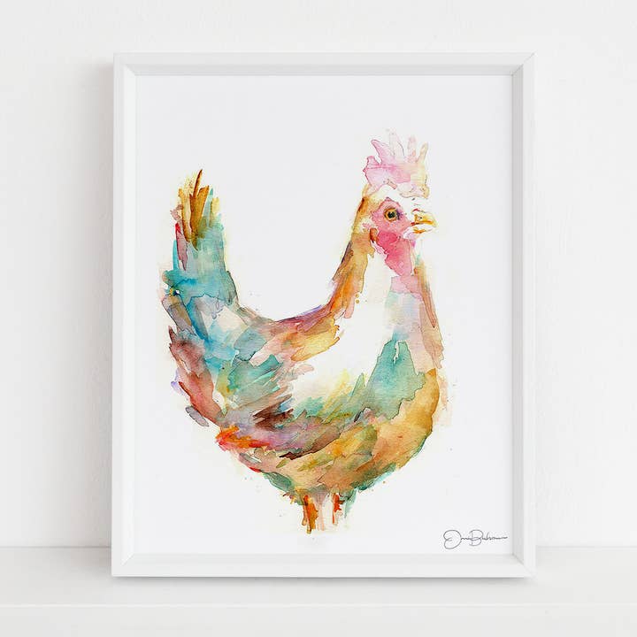 "Chica the Chicken" Chicken Watercolor Print for wholesale by Jess Buhman Art