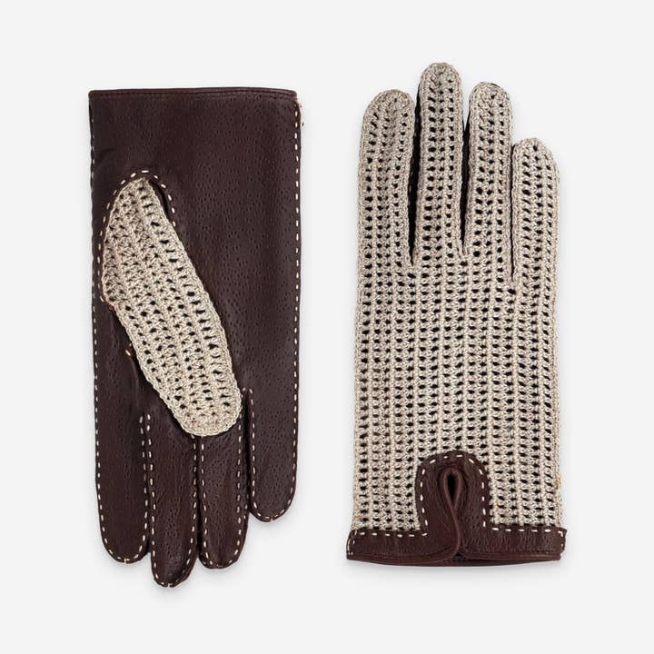 Gants crochet coton cuir agneau-non doublé-21188NF pour la vente par Glove Story