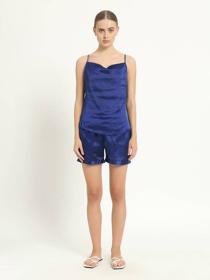 Satijnen Capuchon - Korte Broek Lapis Paarse PJ Set voor wholesale door Thevasa