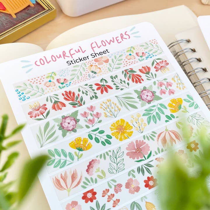 Lettoon - Wholesale Sticker - Sticker Sheet - Colourful Flower Washi Tape1