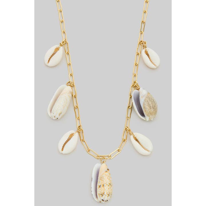 COWRIE AND CURL SHELL PAPER CLIP CHAIN NECKLACE for wholesale by Girly