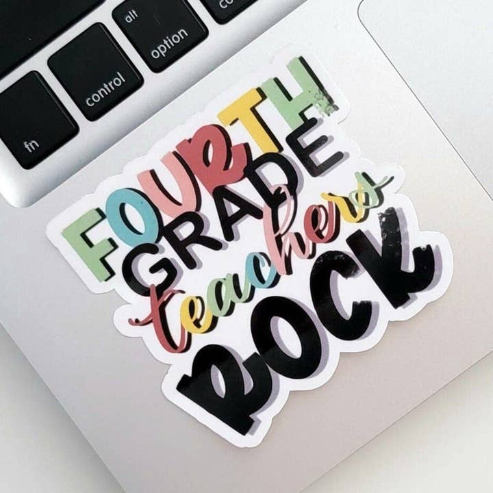 Fourth Grade Teachers Rock Sticker for wholesale by Jen Writes This LLC