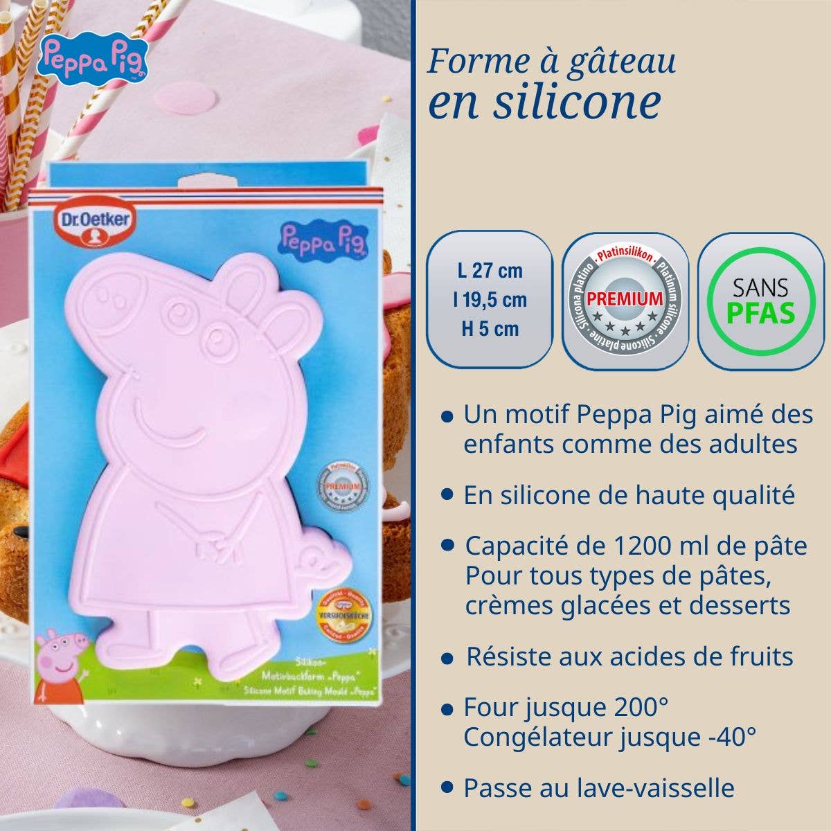 Zenker - Venta al por mayor Molde para tartas - Molde para pastel de silicona 27 x 20 cm Dr. Oetker Peppa Pig2