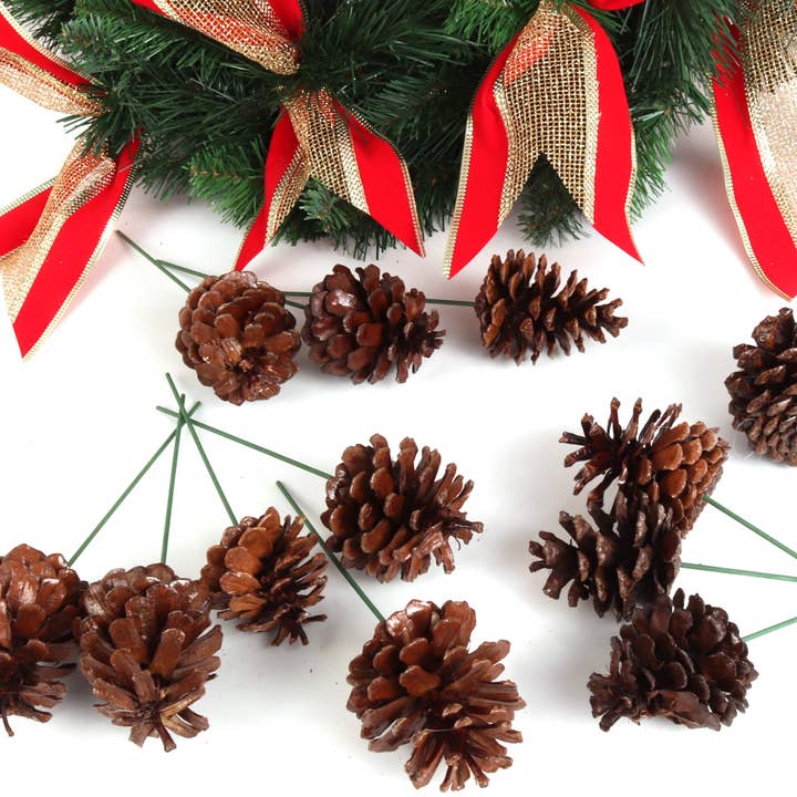 Larksilk - Wholesale Christmas Decoration - Set Of 24 Natural Brown Christmas Pine Cone Picks, 2.5" Wide3