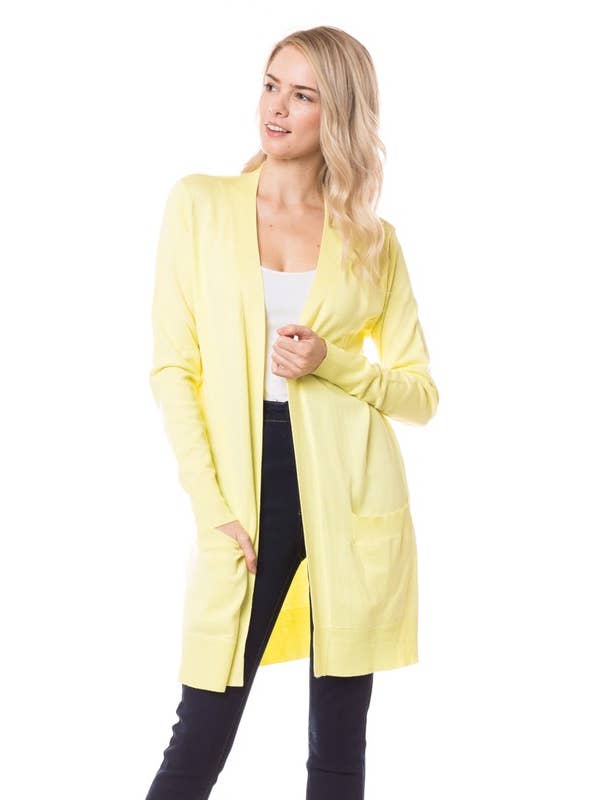 Newself Collection - Vente Cardigan – femme - Cardigan long léger ouvert sur le devant avec poches7