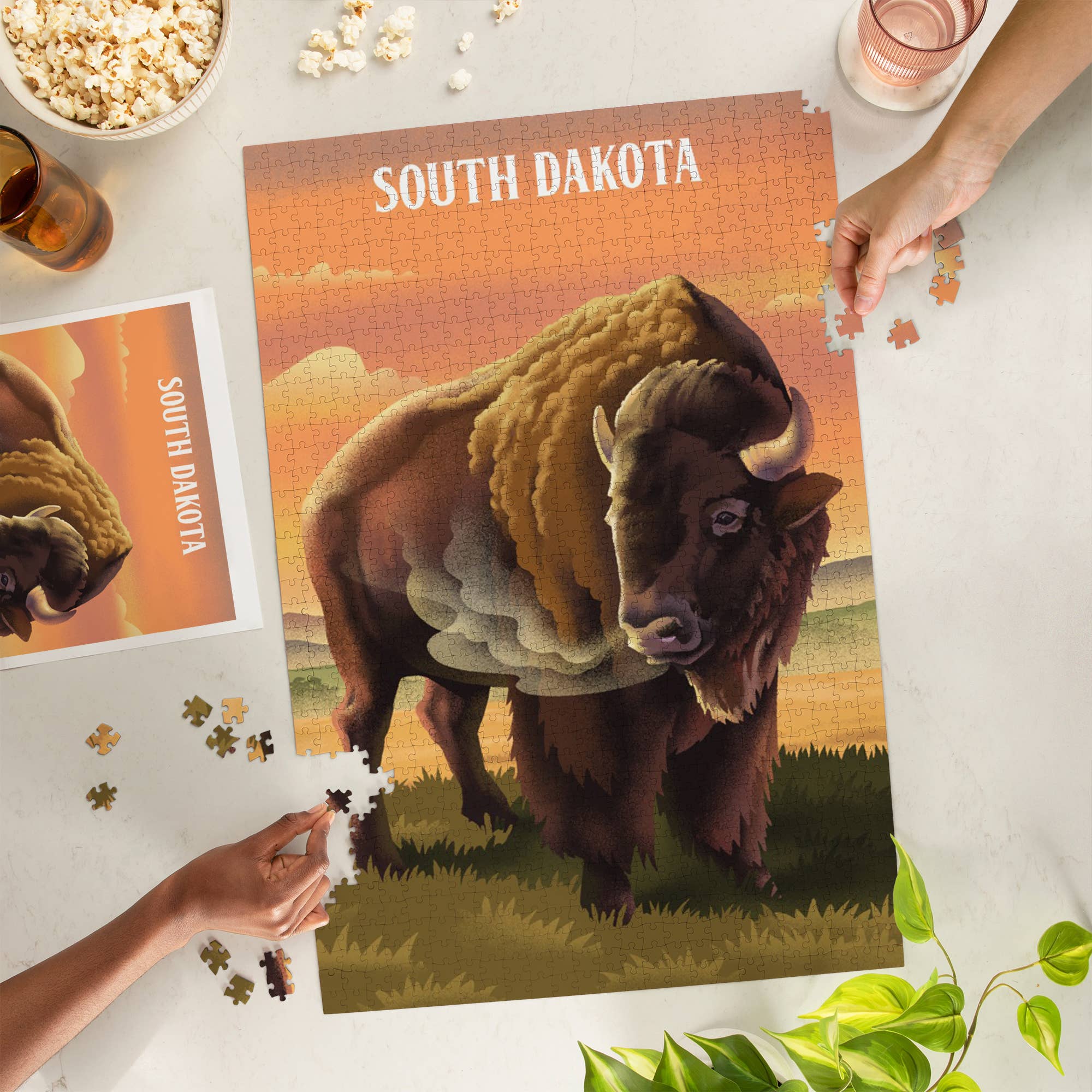 Lantern Press - Venta al por mayor Puzle - Adultos - ROMPECABEZAS DE 1000 PIEZAS: Dakota del Sur, litografía, vida silvestre, bisonte1