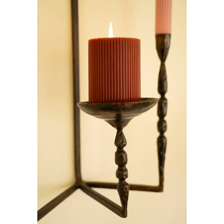Brown FORGED IRON WALL TAPER AND PILLAR CANDLE HOLDER for wholesale on Faire1