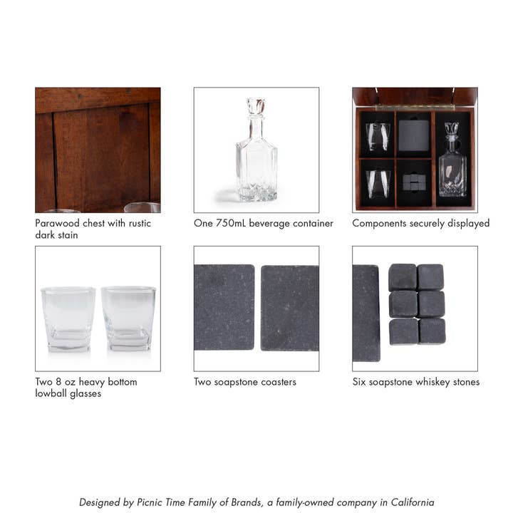 Dark Stain Parawood Whiskey Box with Decanter - Gift Set for wholesale on Faire26